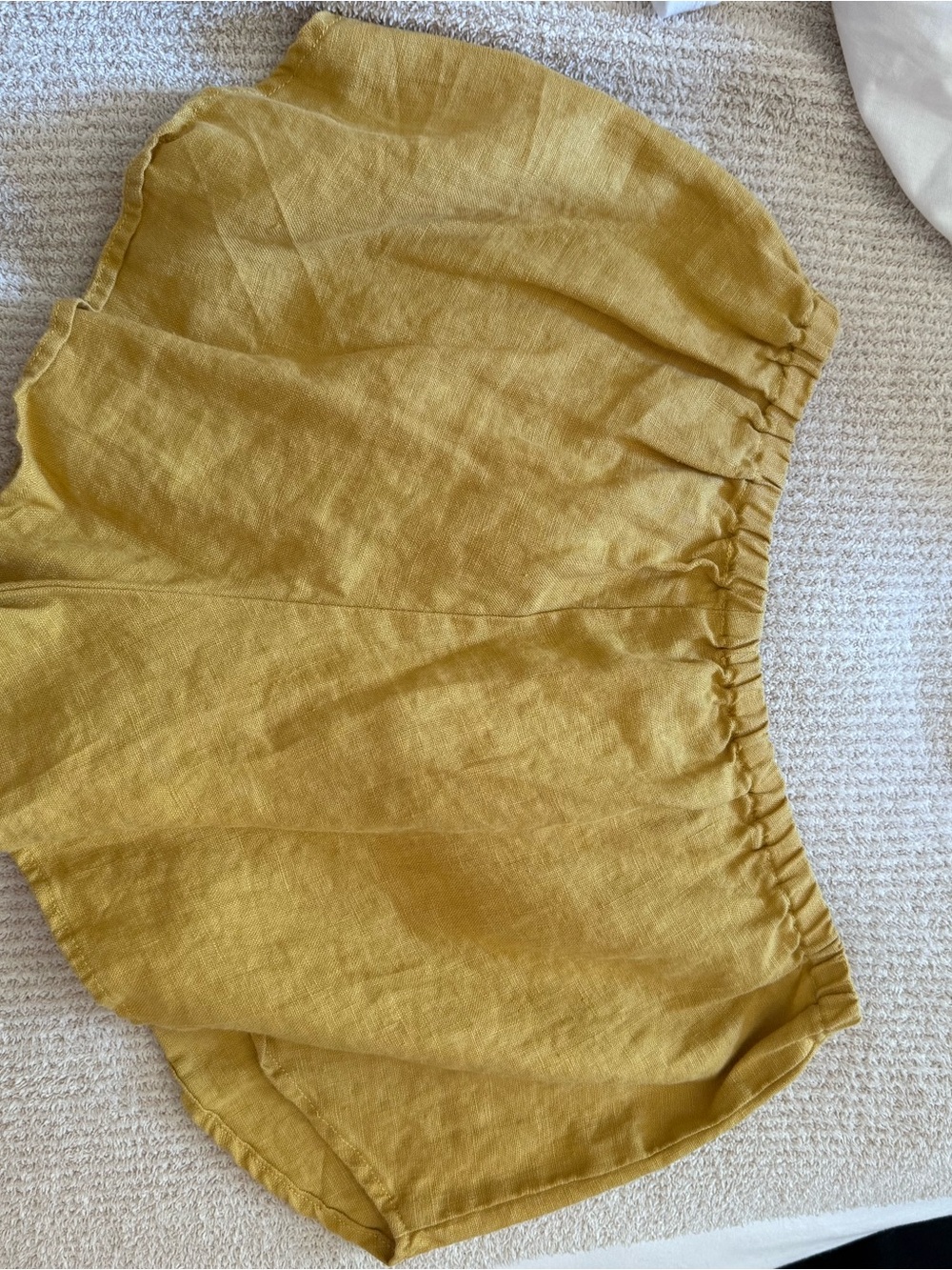 Reformation Mustard Yellow Elastic-Waist Linen Shorts - Picture 3 of 3